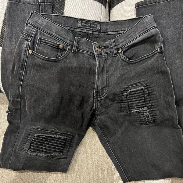 古着 激レア cookjeans デニム バイカー ブラックジーンズ スキニーデニム 26inch ジーパン ブラックデニム