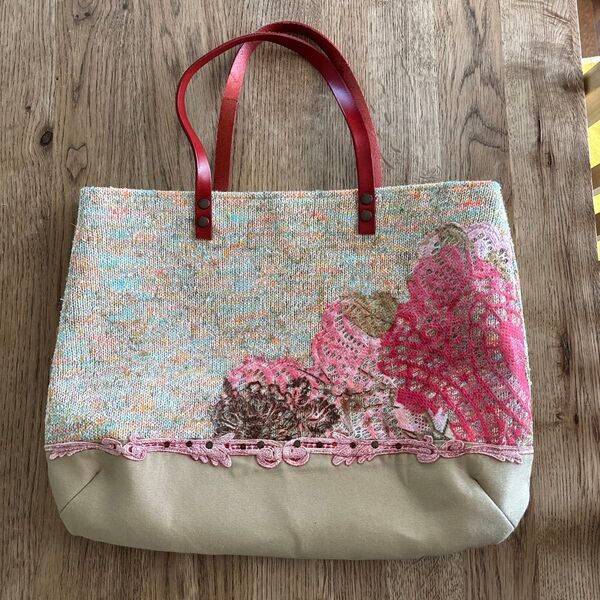 ハンドメイド トートバッグ ハンドバッグ 取手レザー 個性的
