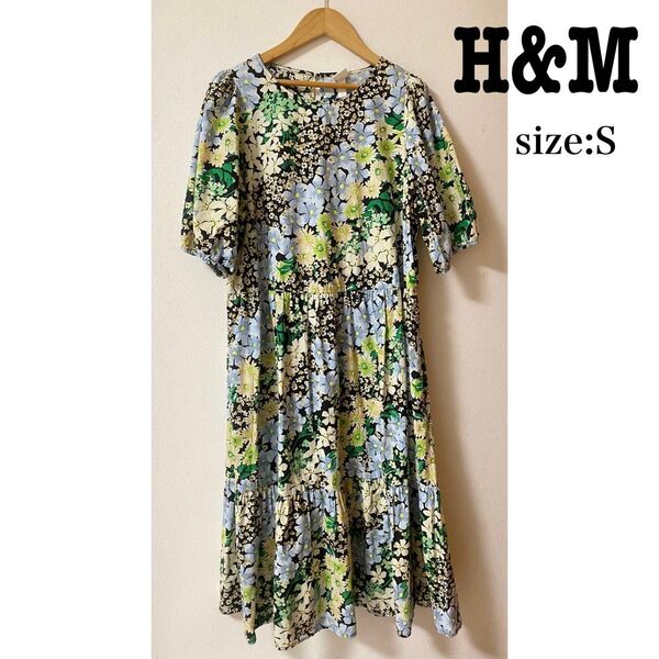 H&M / 花柄 パフスリーブ ワンピース