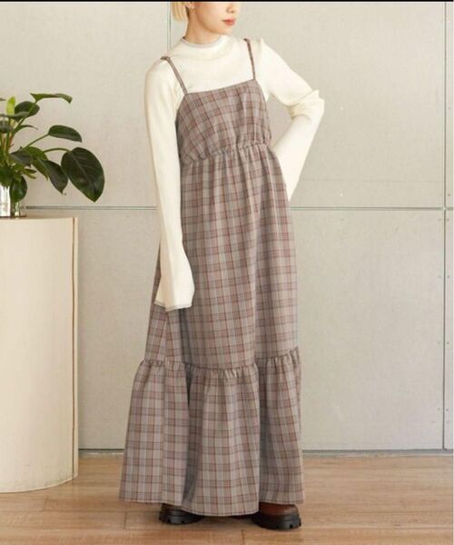 新品 wcloset チェック柄ティアードキャミワンピース ロングワンピース FREE