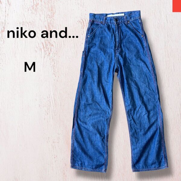 niko and... ニコアンド デニムペインターパンツ M 赤ステッチ デニムパンツ