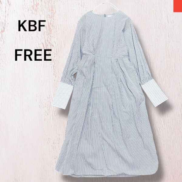 美品 KBF 2ストライプ オーバーサイズワンピース ブルー FREE アーバンリサーチ ストライプ