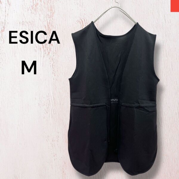 未使用品 ESICA エシカ ジレ ベスト 前空き ブラック Mサイズ