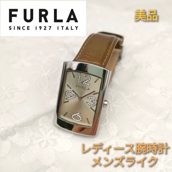 美品☆FURLA/フルラ レディース腕時計 クォーツ レザーベルト メンズライク
