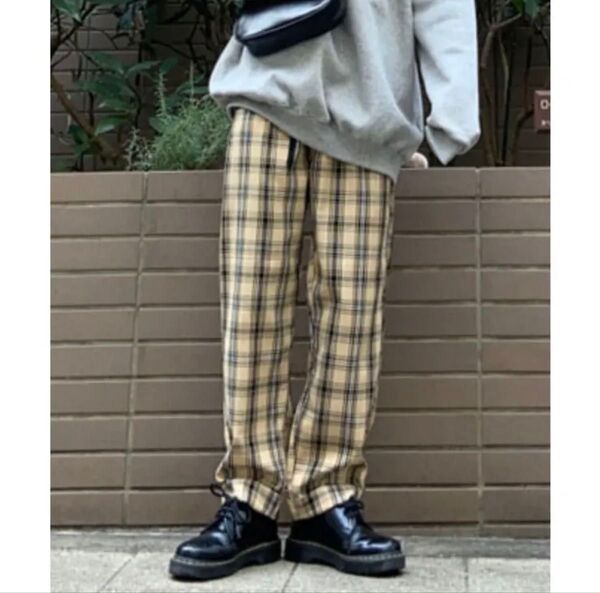 WEGO チェック柄パンツ ロールアップイージーパンツ パンツ スラックス パンツ カジュアル