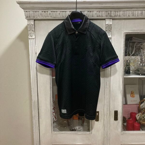 23区 SPORT ニジュウサンク 半袖シャツ L ブラック×パープル ゴルフ