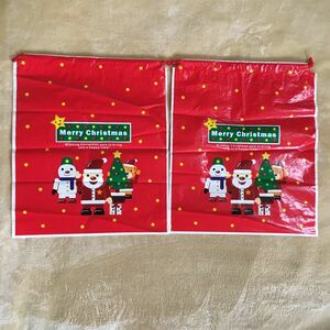 クリスマス　2枚　袋　サンタ　サンタクロース　トナカイ　馴鹿　雪だるま　スノーマン　くま　クマ　熊　ベアー　赤　レッド　巾着