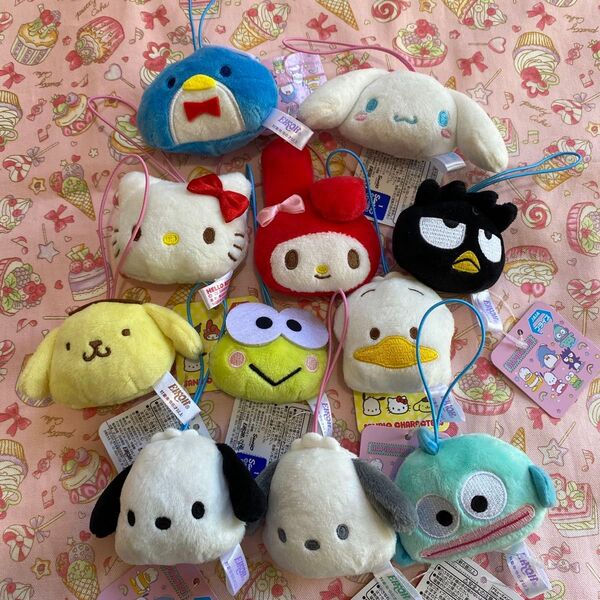 ぬいぐるみ サンリオ キティ マイメロ ハンギョドン ケロケロケロッピ バツ丸 紐 フェイスマスコット キーホルダー