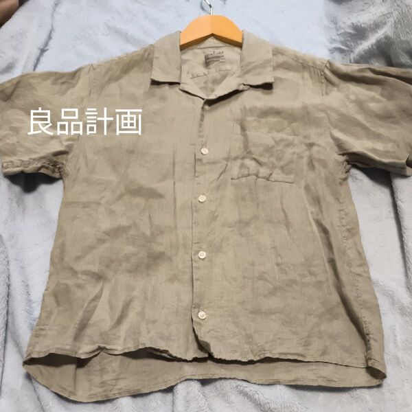 良品計画 フレンチリネン オープンカラーシャツ 半袖 前開きシャツ ベージュ S 綿100% 前開き 半袖シャツ