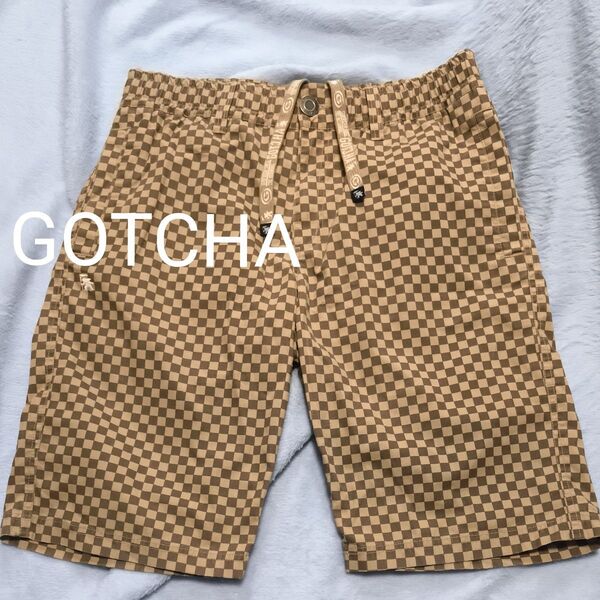 GOTCHA ハーフパンツ XL ブラウン ベージュ 総柄 パンツ チェック柄 市松模様