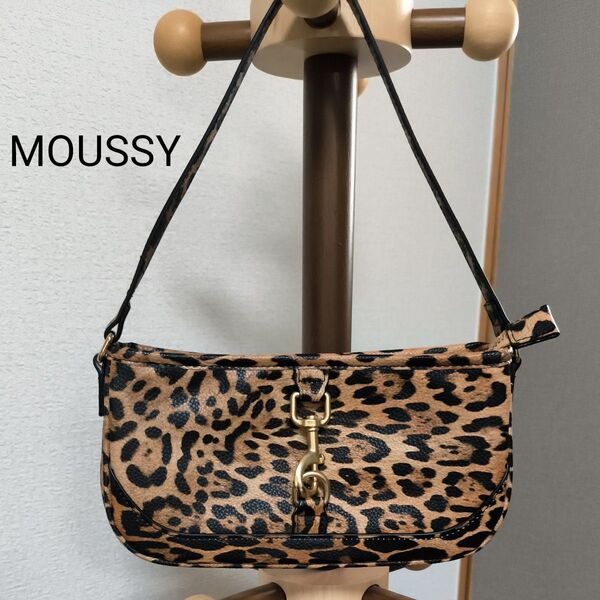 MOUSSY アニマル柄 ショルダーバッグ ゴールド金具 ヒョウ柄 ポーチ ワンショルダー レザー