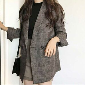 テーラードジャケット 韓国 グレンチェック 大人可愛い アウター 春秋 オシャレ アウター チェック柄 防寒 体型カバー