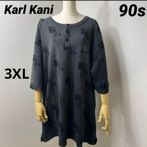90s Karl Kani ヘンリーネックTシャツ 3XL グレー