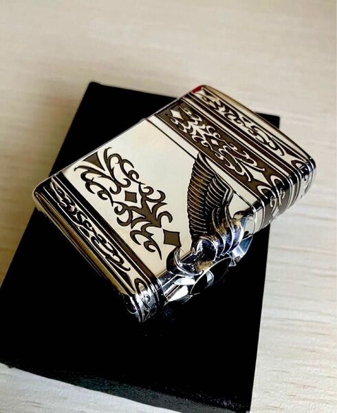 現品限り Zippo ジッポー ライター アーマー ストーンウィングメタル オニキス 天然石 希少品 armor シルバー 高級