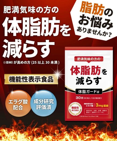 体脂ガードα 30日分 体脂肪を減らす ダイエットサプリ エラグ酸 カルニチン BCAA 内臓脂肪 皮下脂肪 機能性表示食品
