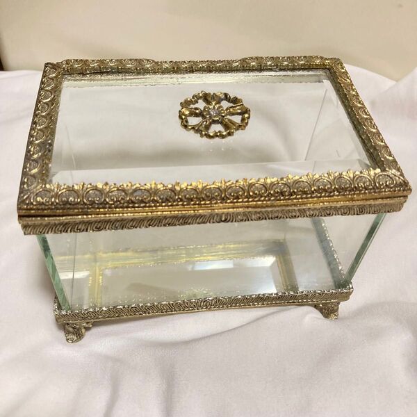 美品 フランス製 アンティーク 小物入れ ジュエリーケース ガラス製 アクセサリーケース