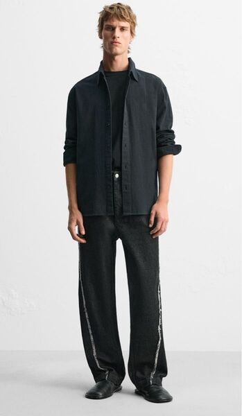 ZARA ザラ リラックスフィットステッチフリンジ加工デニムパンツ ※完売品