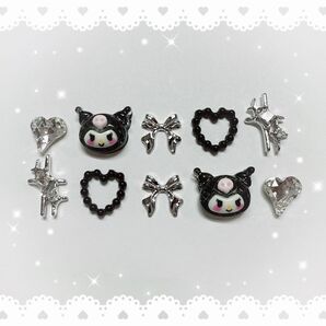 ネイルパーツ 10P 〈J026〉 クロミ 黒 シルバー ブラック
