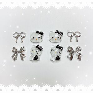 ネイルパーツ 8P 〈J119〉 ハローキティ 黒 ブラック