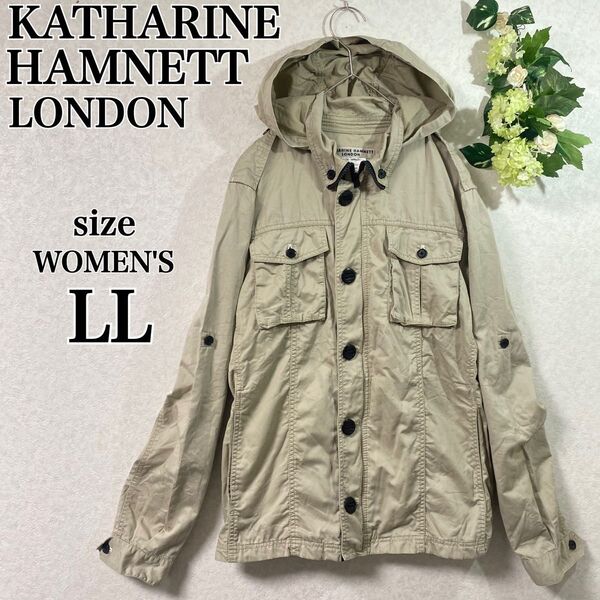KATHARINE HAMNETTキャサリンハムネット ロンドン ブルゾン ジャケット フード 長袖 五分袖 ダブルジップ薄手LL