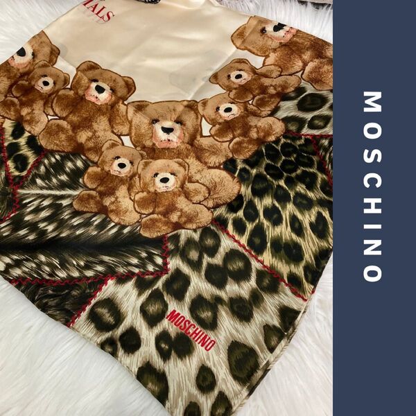 MOSCHINO モスキーノ ベア アニマル クマ×ヒョウ柄 シルク 大判スカーフ ヴィンテージ