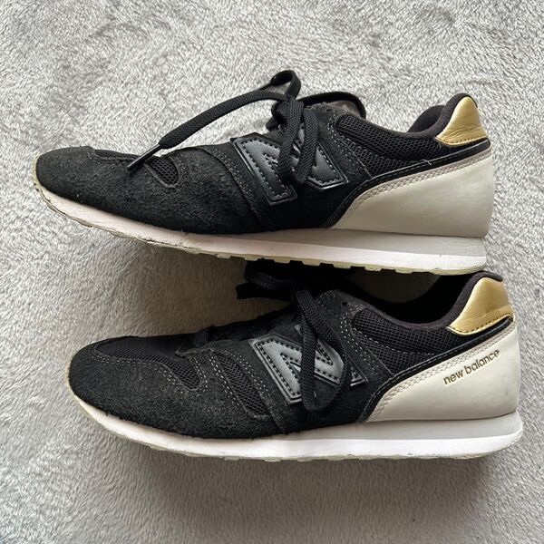 24.5cm ニューバランス 373 ブラック ホワイト ツートン ゴールド スニーカー new balance 靴