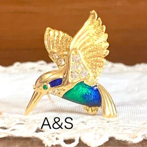 A&S エーアンドエス ヴィンテージ ハチドリ 鳥 ブローチ UK イギリス製