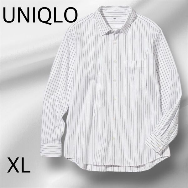 UNIQLO ユニクロ ストライプ 長袖シャツ 【XL】ホワイト