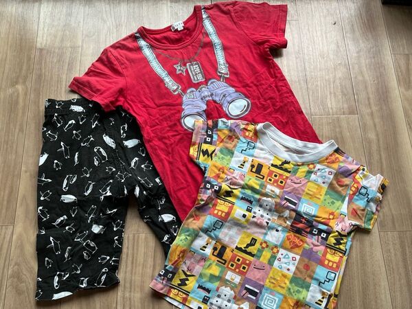 110お着替え Tシャツ 短パン 3枚セット 男の子 女の子 男女兼用 まとめ売り 保育園 ポケモン ペンギン 双眼鏡エニィファム