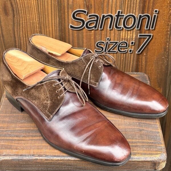 Santoni size 7ブラウン レザー スエード ドレスシューズ