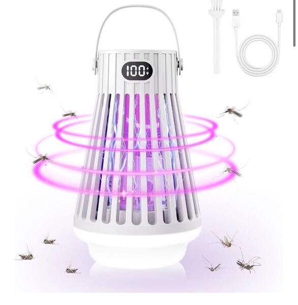 電撃殺虫器 コバエ取り 虫除け 捕虫器 電気蚊取り器 殺虫機 LED誘虫灯 キャンプ用 吊り下げ LEDランタン アウトドア