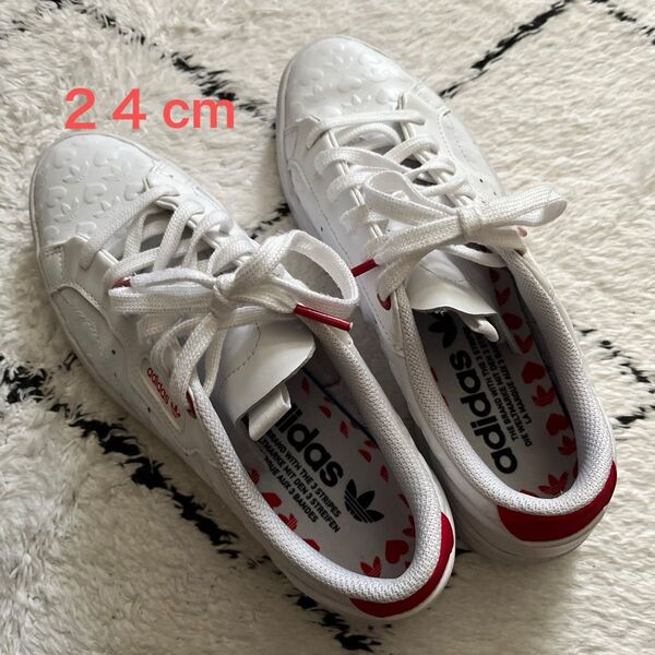 adidas アディダス スニーカー シューズ 24cm ハート ホワイト 赤