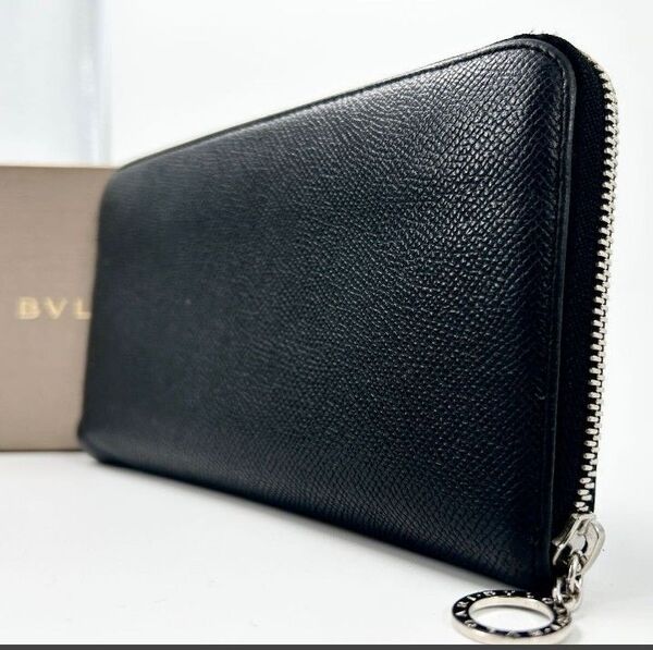 【美品・現行品・希少モデル】BVLGARI ブルガリ 長財布 ラウンドファスナー サークルロゴ ビーゼロワン 本革 メンズ 黒