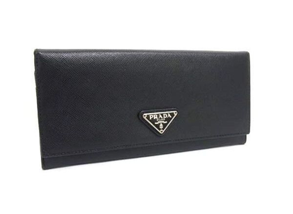 美品!希少!PRADA プラダ サフィアーノレザー 二つ折り 長財布 ウォレット 札入れ 小銭入れ ブラック系 FK8176