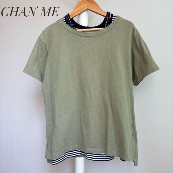 CHAN ME汗じみ防止クルーネックTシャツ&ボーダータンクセット L