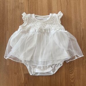 ベビー服 ロンパース ドレス 女の子 レース チュール 白 写真撮影 100日祝い お宮参り