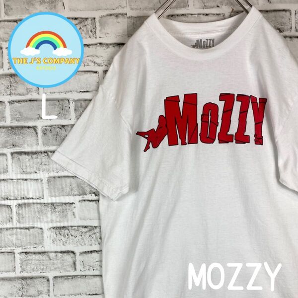 USA古着 MOZZYビッグロゴプリントTシャツ L アーティストTシャツ ホワイト