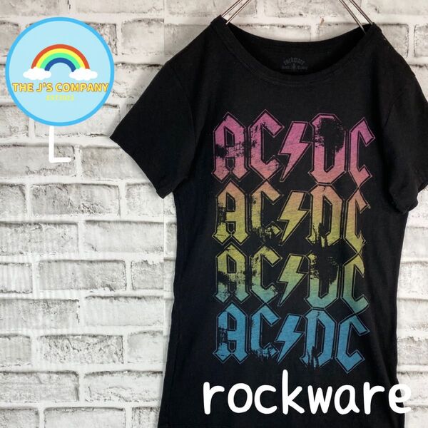 USA古着rockware AC/DC レディース スケTシャツ L ブラック カットソー
