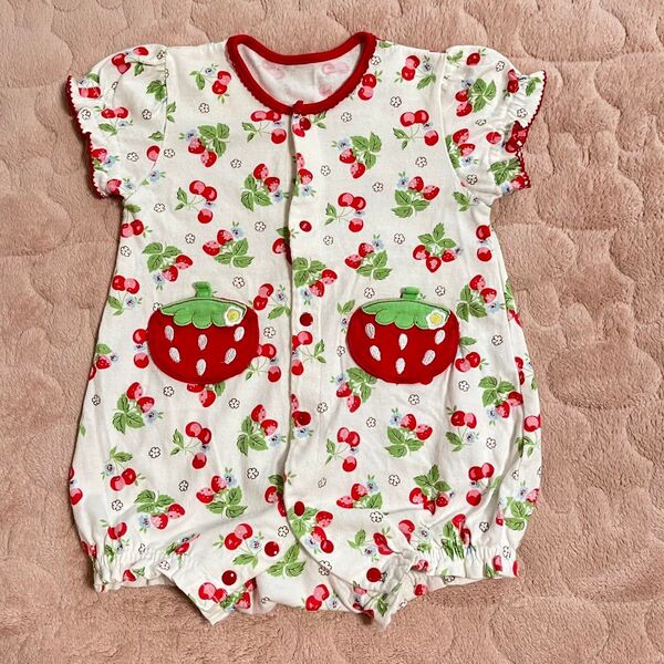 ロンパース カバーオール いちご柄 ストロベリー さくらんぼう チェリー フルーツ柄 60 70 半袖 夏服 女の子