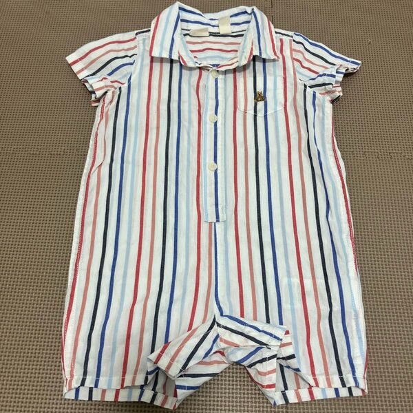 babyGAP ベビーギャップ トリコロールマルチカラーストライプロンパース 70㎝ カバーオール 子供服 ベビー服 キッズ