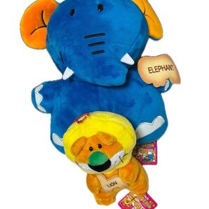 たべっ子どうぶつぬいぐるみ、マスコット2点セット ライオン ゾウ ストラップ キャラクターグッズ ギンビス 新品
