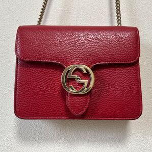 GUCCI ショルダーバッグ GGマーモント レッド レザー