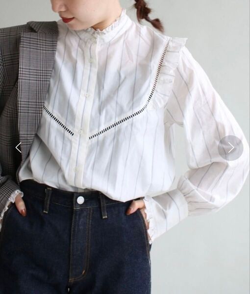 IENA コットンリヨセルシルクフリルシャツブラウス