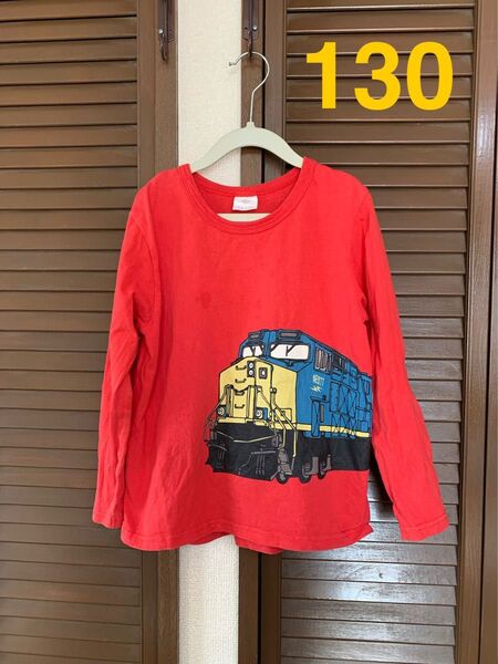ロンT 130 長袖 男の子 レッド 列車 カットソー シシュノン エスケープ 長袖Tシャツ