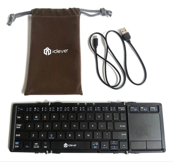 iClever 折りたたみ式ワイヤレスキーボード ブラック タッチパッド搭載