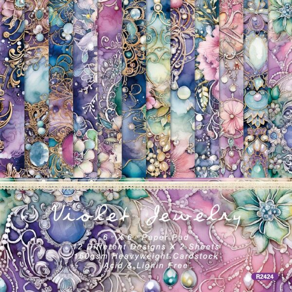 【残りわずか】ジュエリー② 24枚 デザインペーパー 花 宝石 アート デザイン 装飾 背景 スクラップブッキング コラージュ素材