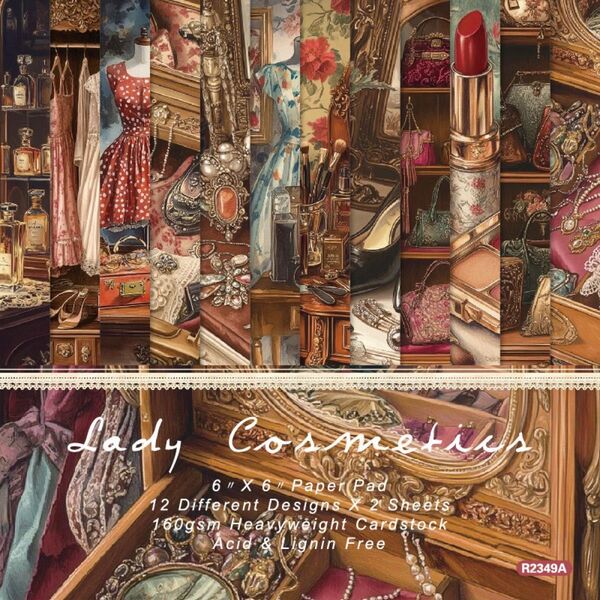 cosmetics 24枚 デザインペーパー コスメ 雑貨 装飾 背景 スクラップブッキング ジャンクジャーナル コラージュ素材