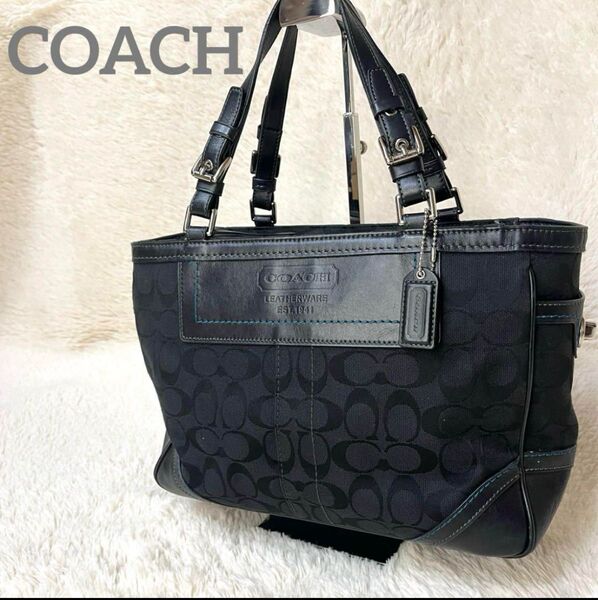COACH M-8K49 トートバッグ レザー キャンバス 総柄 肩掛け 黒 ハンドバッグ ブラック系 シグネチャー