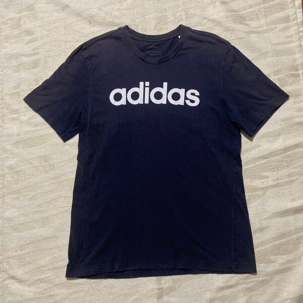 adidasアディダス TシャツLサイズ☆ネイビー☆使用感あり