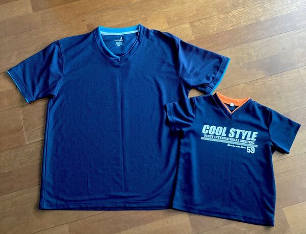メンズVネックTシャツネイビー☆親子セット☆美品☆メンズLLサイズ&キッズ110㎝☆2枚セット